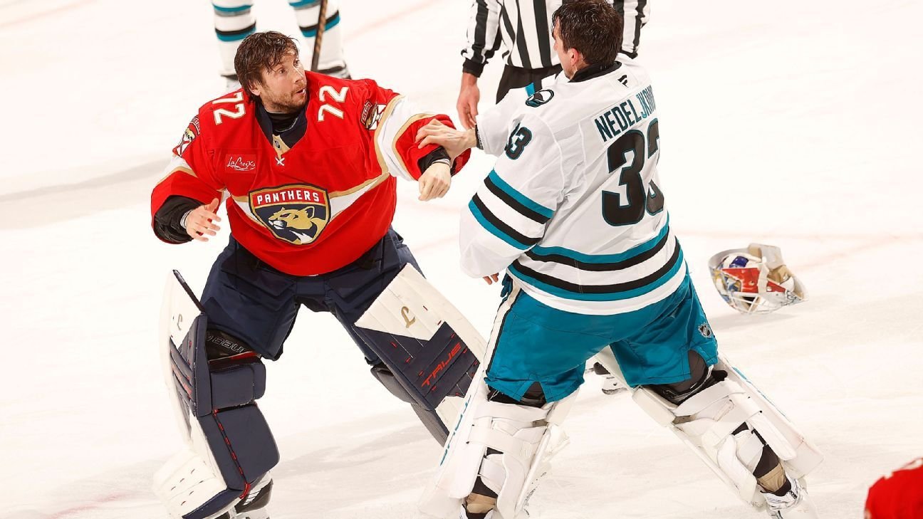 Florida’s Sergei Bobrovsky, San Jose’s Alex Nedeljkovic trade punches
