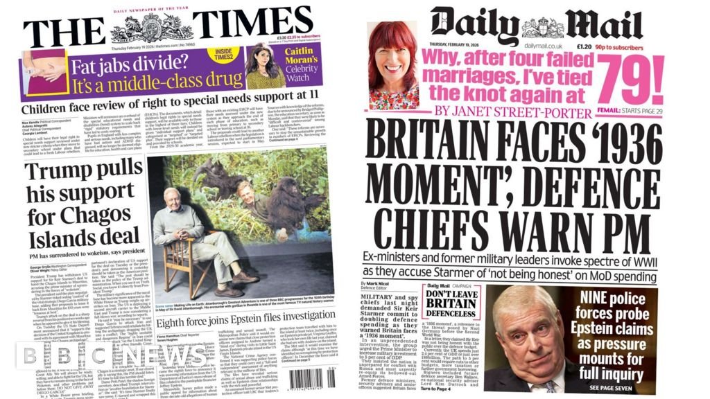 The Papers: 'Trump pulls support for Chagos' and 'Britain faces '1936 moment''