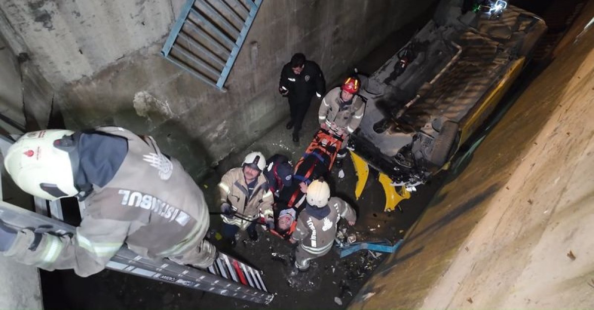Kartal’da alkollü taksi sürücüsü 5 metrelik dereye uçtu
