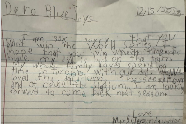 Max Scherzer’s daughter wrote Blue Jays letter wishing for father’s return