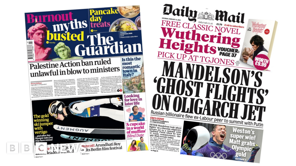 ‘Palestine Action ban ruled unlawful’ and ‘Matt grabs Olympic gold’