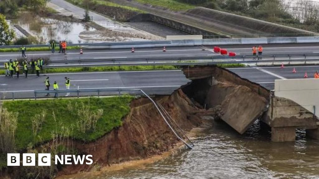 Driver killed and motorway collapses as storms hit France, Portugal and Spain